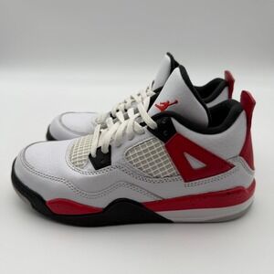 Nike Air Jordan 4 Retro Kids Size 2Y Red Cement Athletic Leather Shoes Sneakers